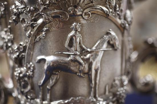 Two handsome George II silver horse racing related presentation trophy cups